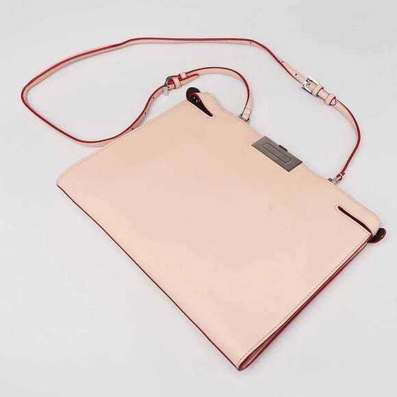 Fendi Light Pink/Brown Pebbled Leather Peekaboo Pochette Crossbody Bag - Picture 3 of 12